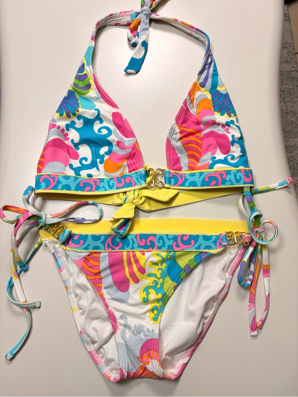Trina Turk Multicolor Wave & Floral Bikini - Pink, Yellow & Blue